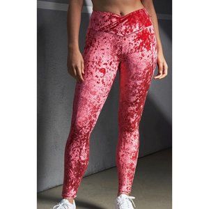 Fabletics Leggings Crossover Crushed Velour Red High Rise Women XXS Athleisure